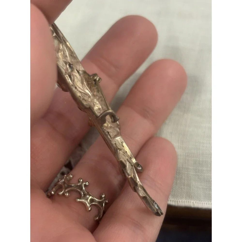 Vintage Floral Brooch Silver Tone Flower Spray Pin C Clasp Large Statement